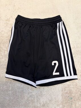 Black adidas kids shorts with White Trim and Number 2